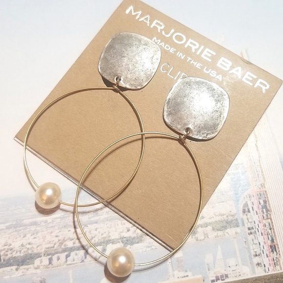 NEW Marjorie Baer Clip on Two Tone Earrings - Picture 6 of 6